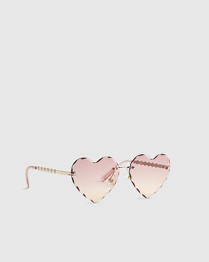 Girls Pink Rimless Heart Sunglasses