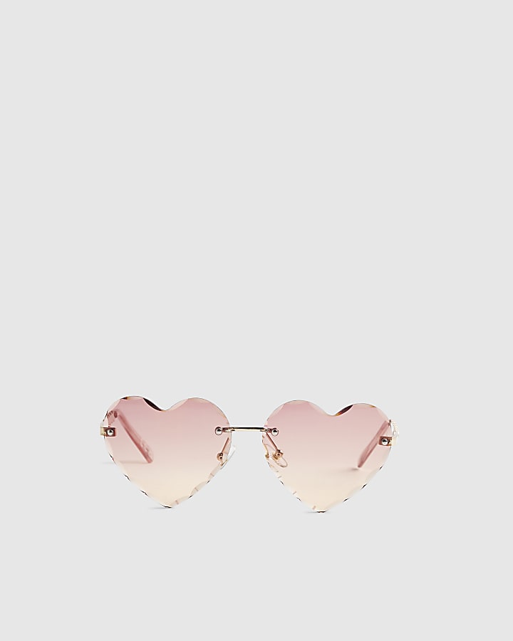 Girls Pink Rimless Heart Sunglasses