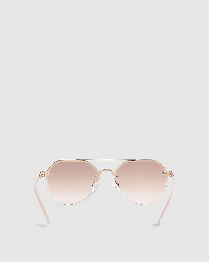 Girls Pink Rimless Aviator Sunglasses