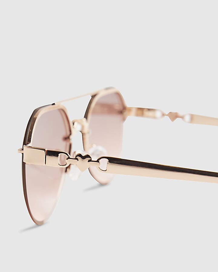 Girls Pink Rimless Aviator Sunglasses