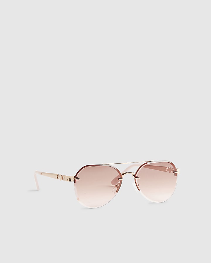 Girls Pink Rimless Aviator Sunglasses