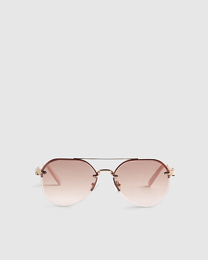 Girls Pink Rimless Aviator Sunglasses