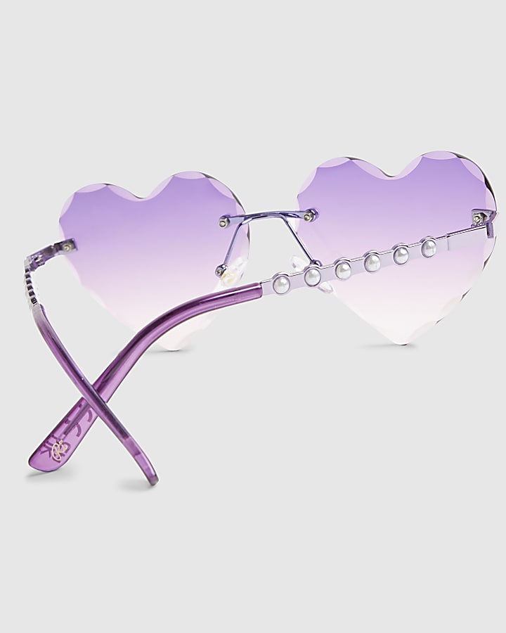 Girls Purple Rimless Heart Sunglasses