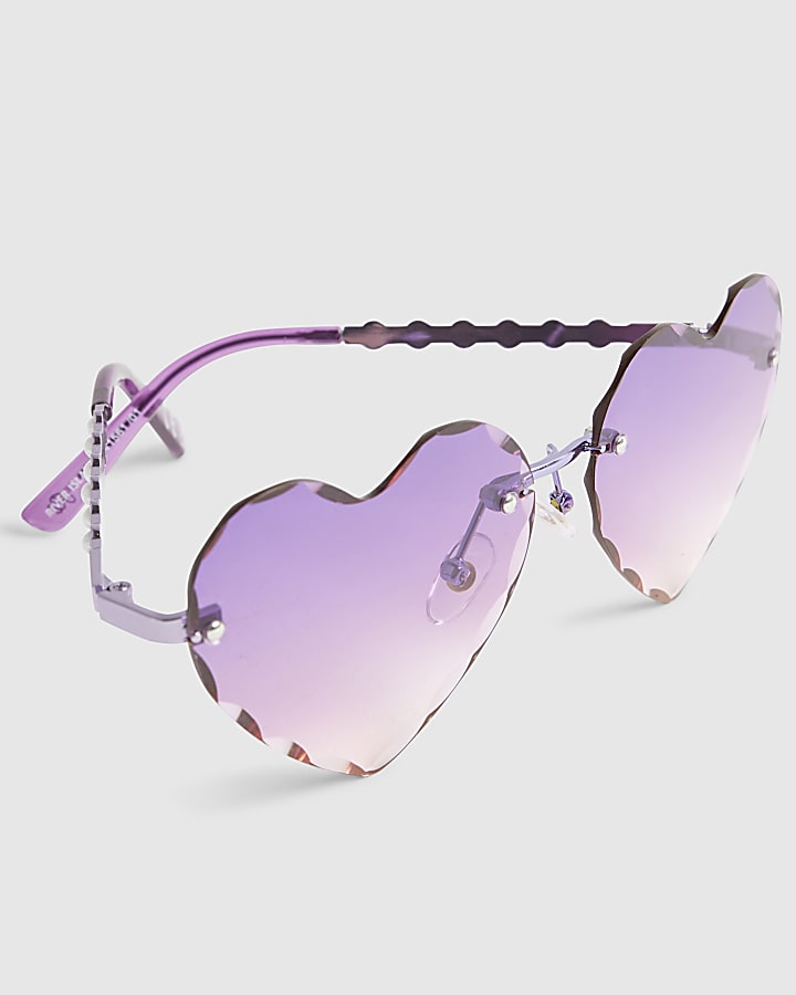 Girls Purple Rimless Heart Sunglasses
