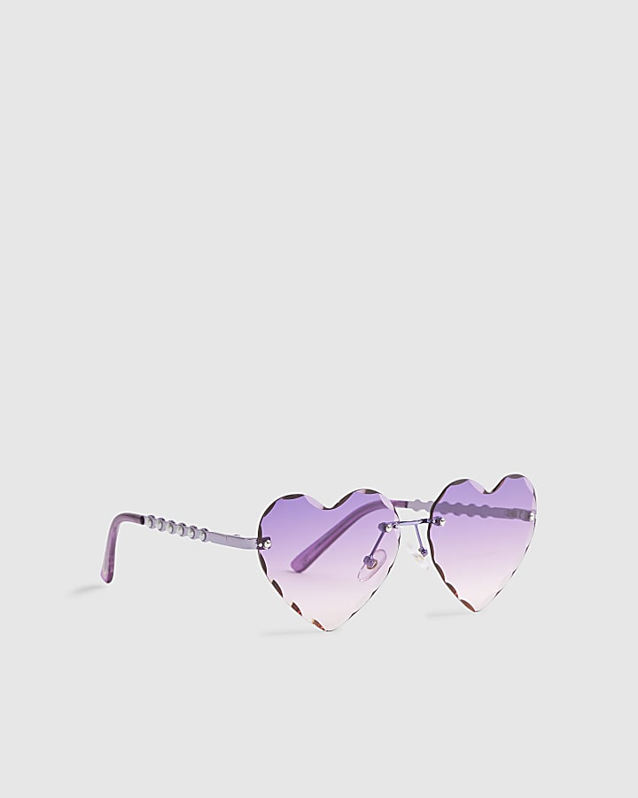Girls Purple Rimless Heart Sunglasses
