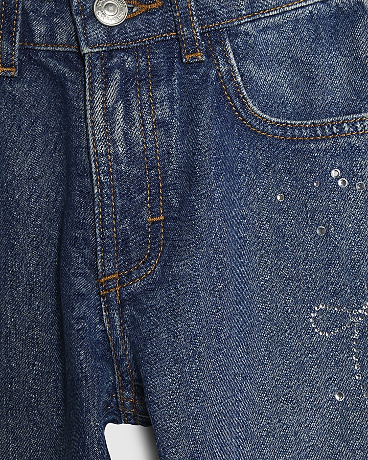 Girls Blue Hotfix Sided Straight Jeans