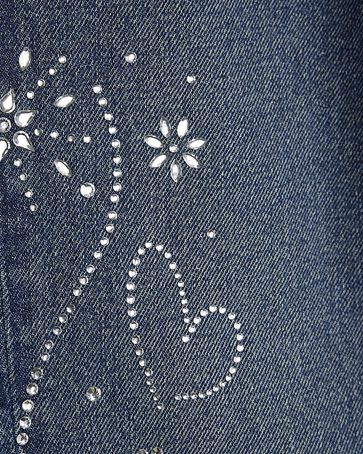 Girls Blue Hotfix Sided Straight Jeans