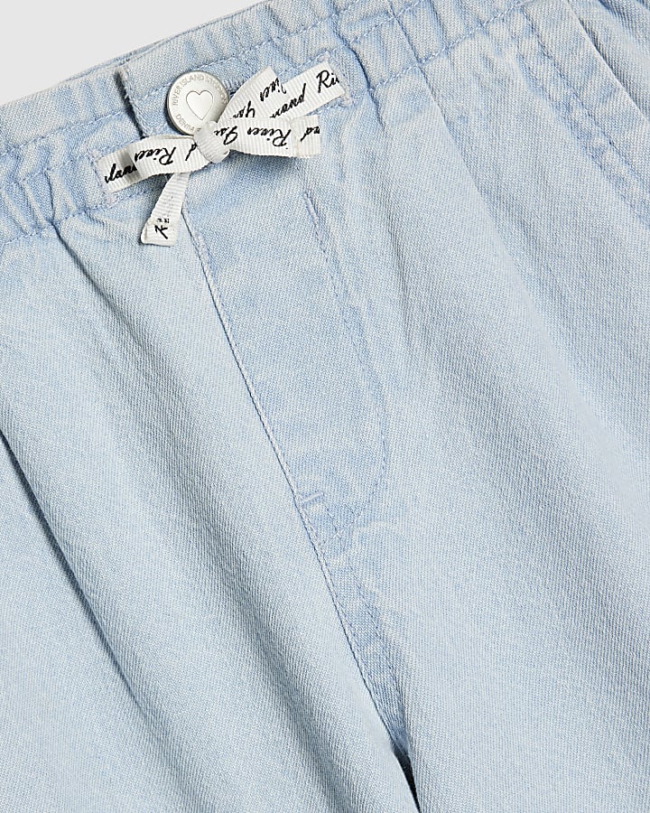 Girls Blue Wide Leg Bow Jeans