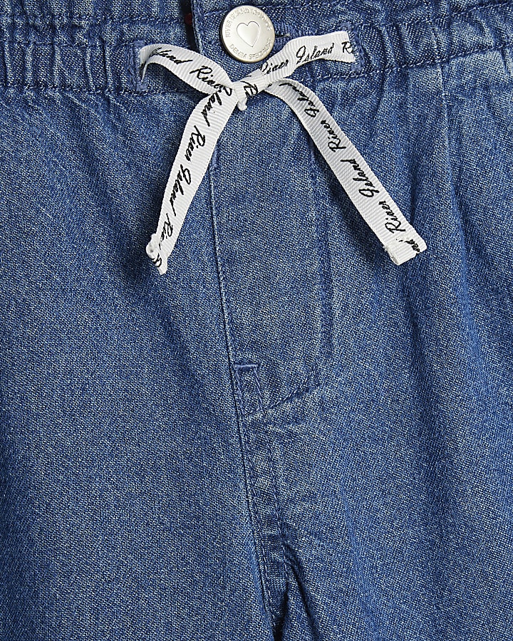 Girls Blue Wide Leg Bow Jeans