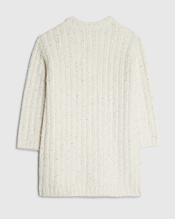 Girls Cream Pearl Bow Jumper Dress