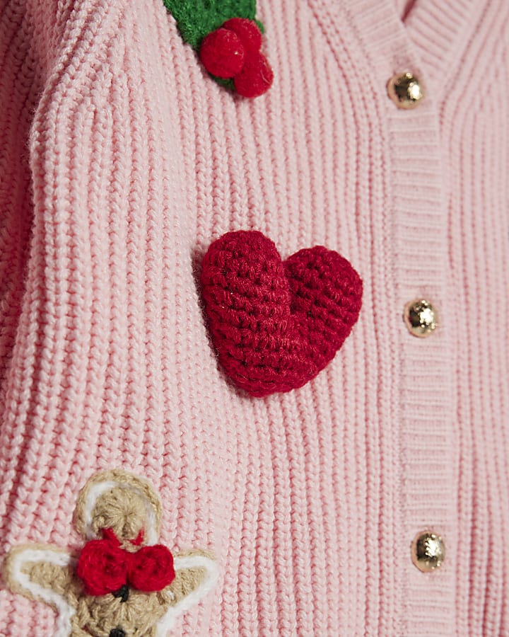 Girls Pink Christmas Cardigan