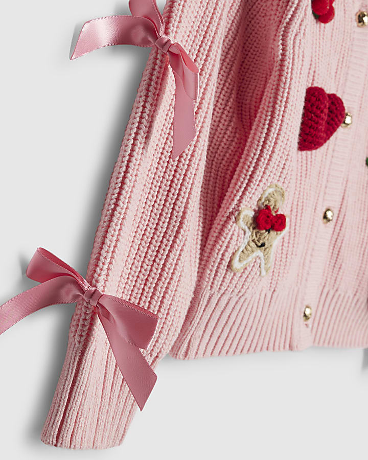 Girls Pink Christmas Cardigan