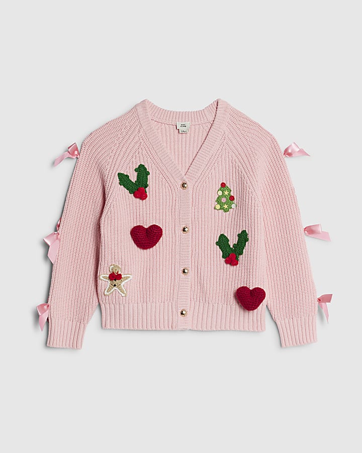 Girls Pink Christmas Cardigan