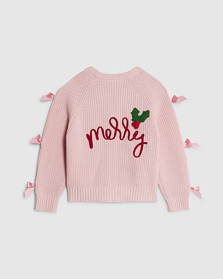 Girls Pink Christmas Cardigan