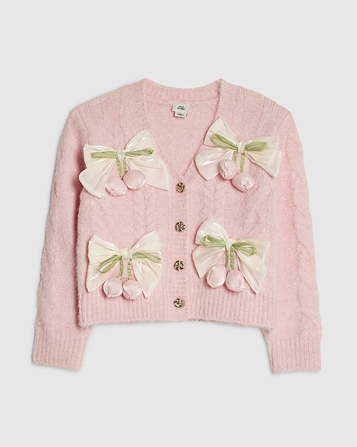 Girls Pink Bow Flower Cardigan 