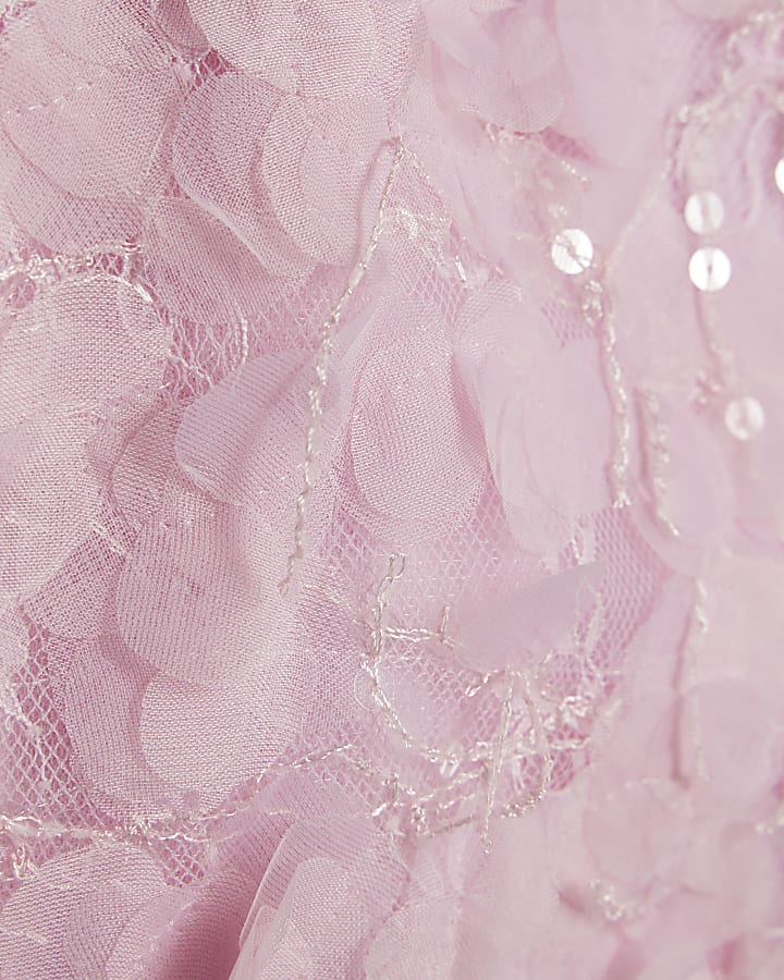 Girls Pink 3D Floral Skirt Set