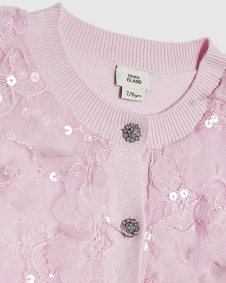 Girls Pink 3D Floral Skirt Set