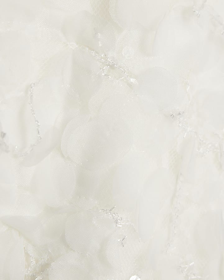 Girls White 3D Floral Skirt Set