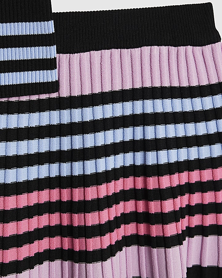 Mini Girls Black Stripe Polo Shirt Set