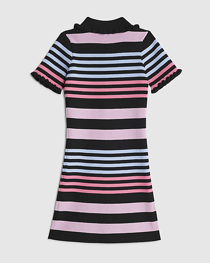 Girls Black Stripe Polo Dress