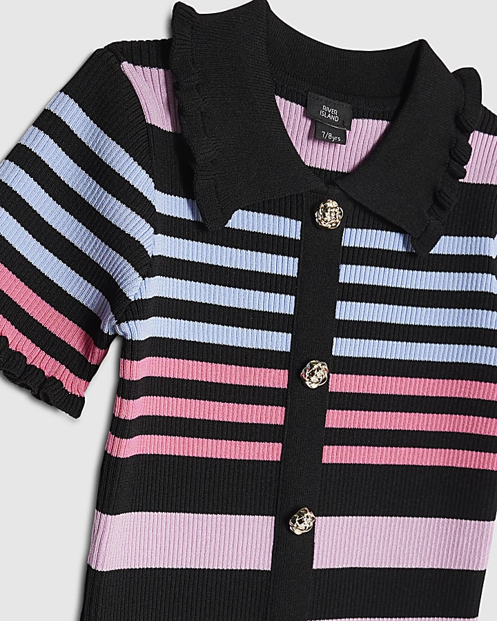 Girls Black Stripe Polo Dress