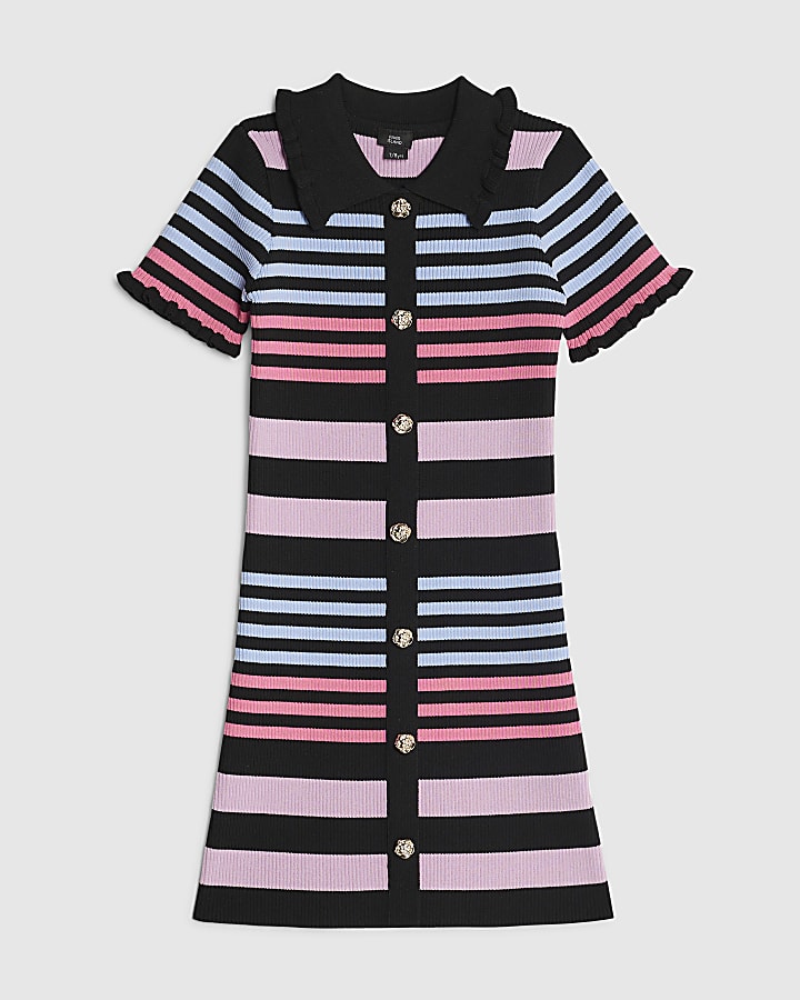 Girls Black Stripe Polo Dress