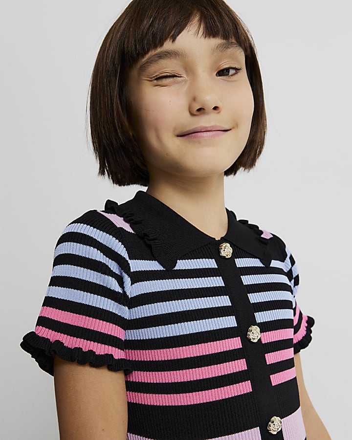 Girls Black Stripe Polo Dress