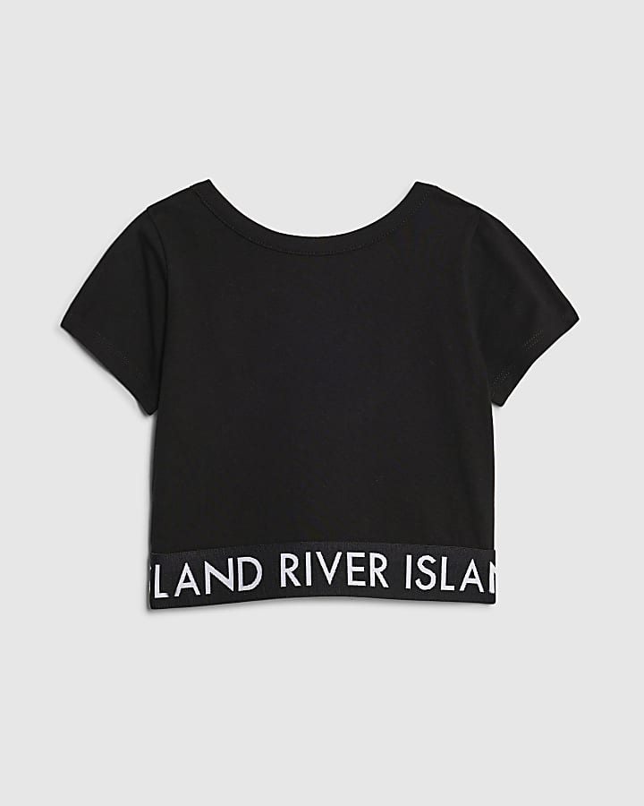 Girls Black Cross Back RI Waistband Top