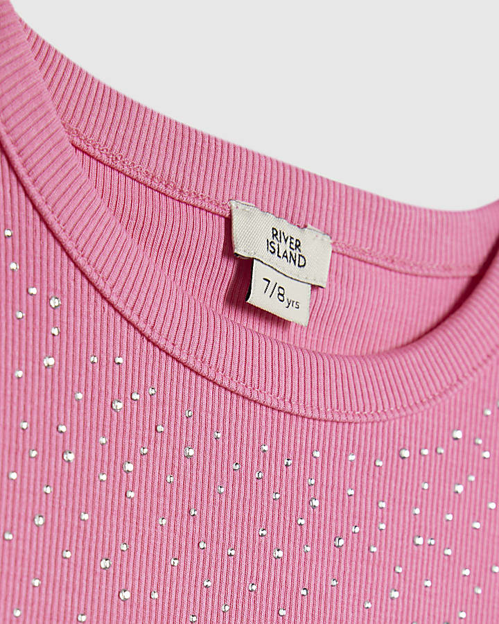 Girls Pink Embellished T-Shirt
