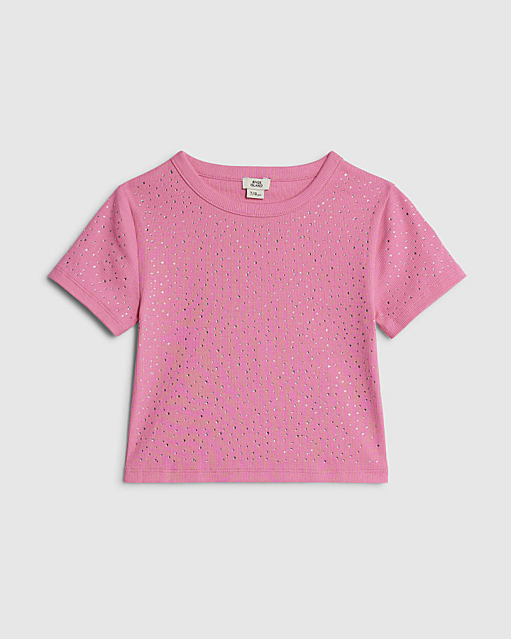 Girls Pink Embellished T-Shirt