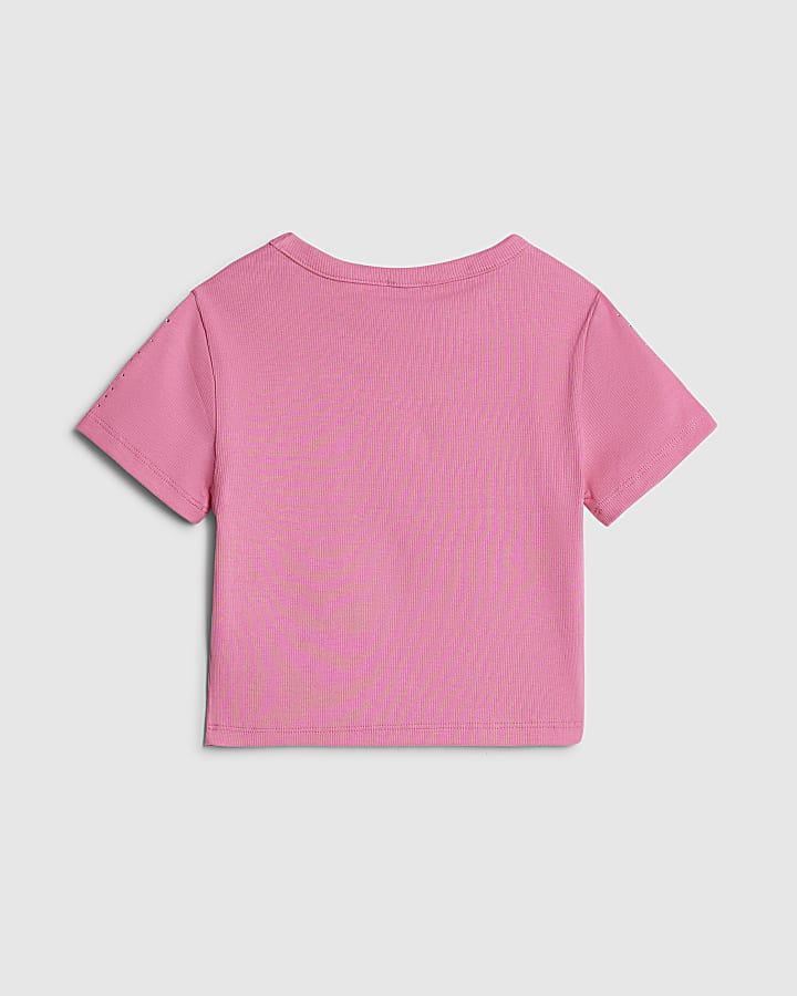 Girls Pink Embellished T-Shirt