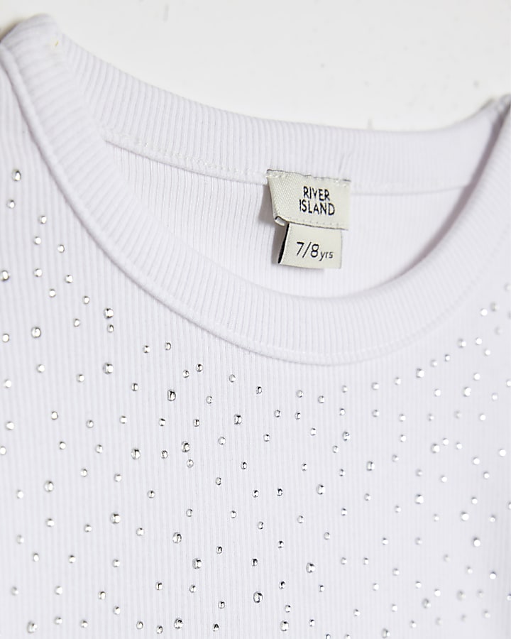Girls White Embellished T-Shirt