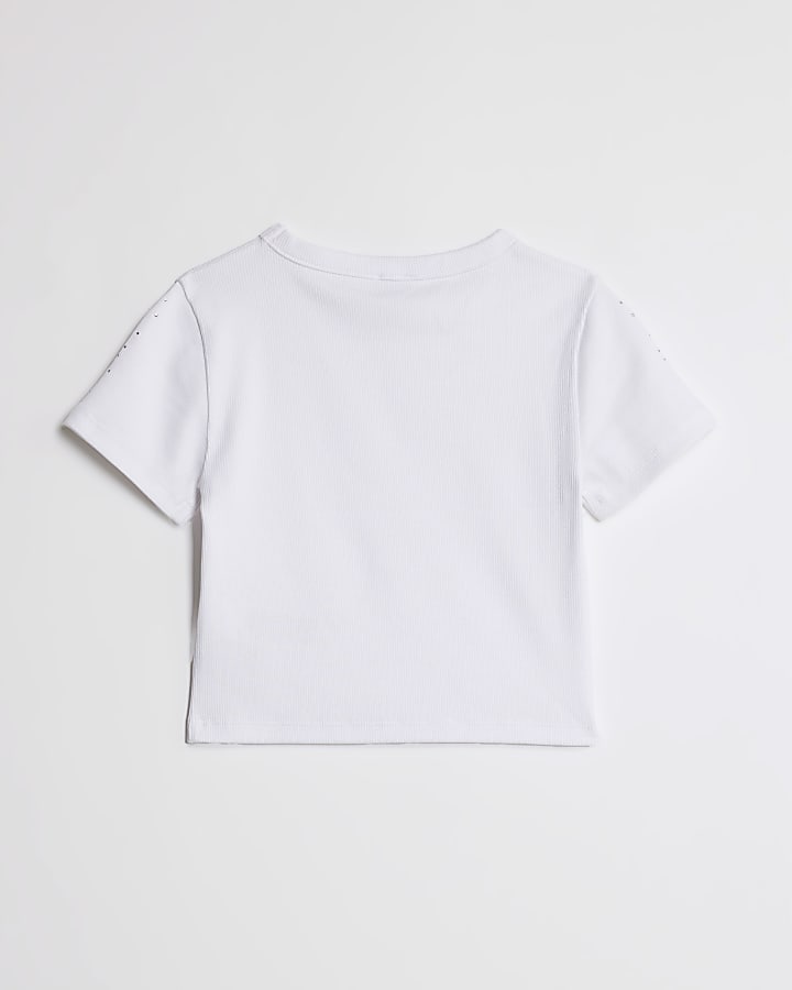 Girls White Embellished T-Shirt