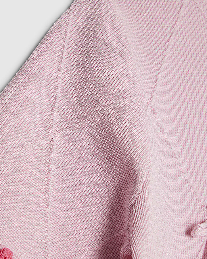 Girls Pink Rose Bow Diamante Top