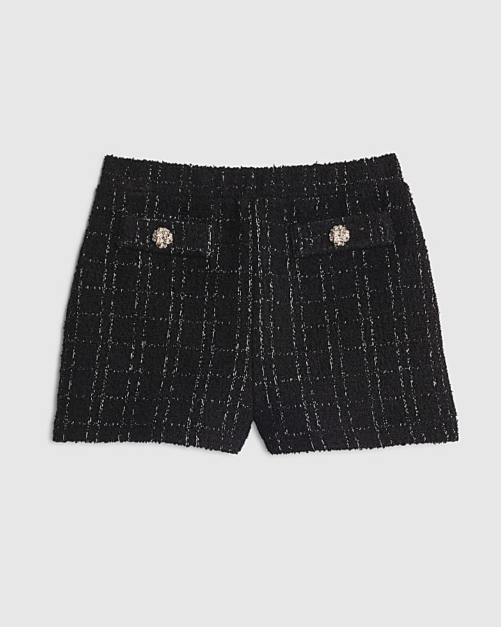 Girls Black Boucle Button Shorts
