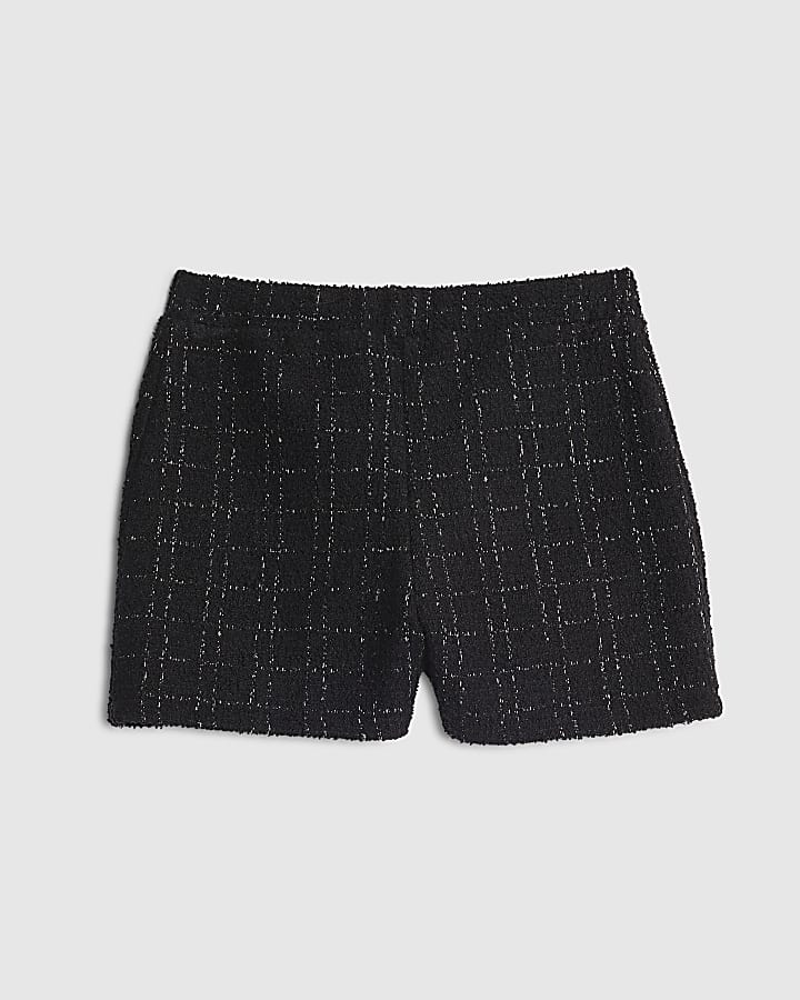 Girls Black Boucle Button Shorts