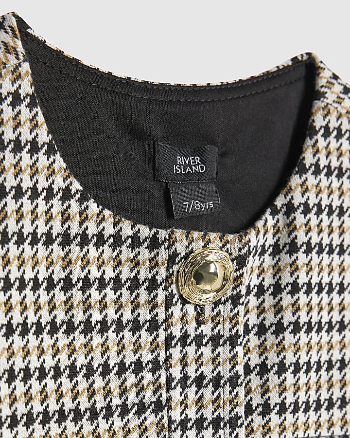 Girls Beige Check Button Top