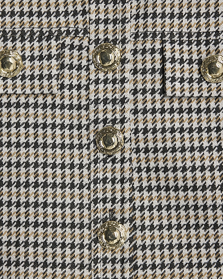 Girls Beige Check Button Top