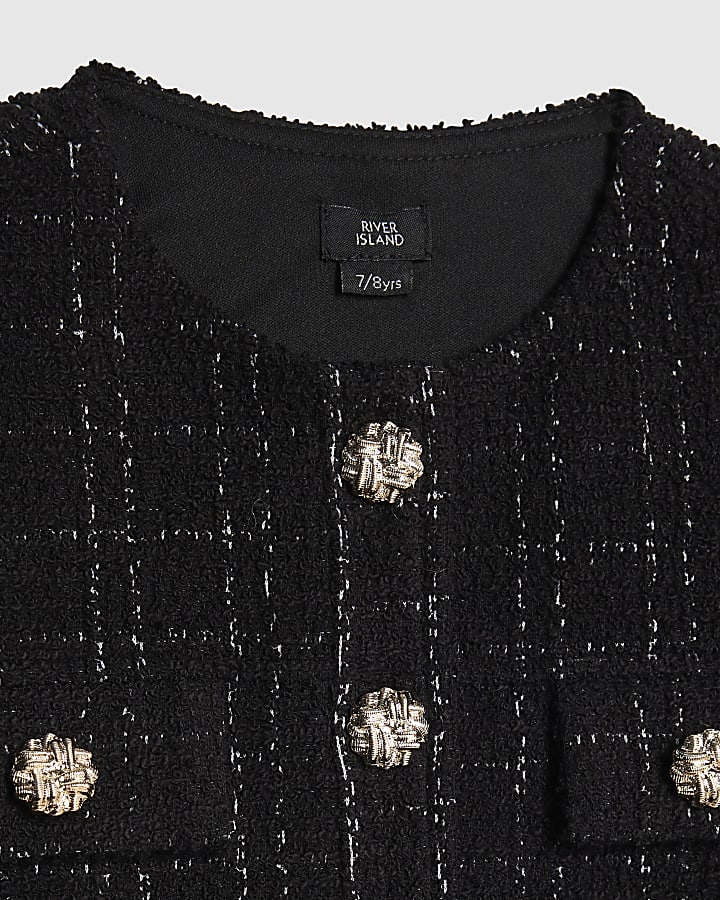Girls Black Boucle Button Up Top