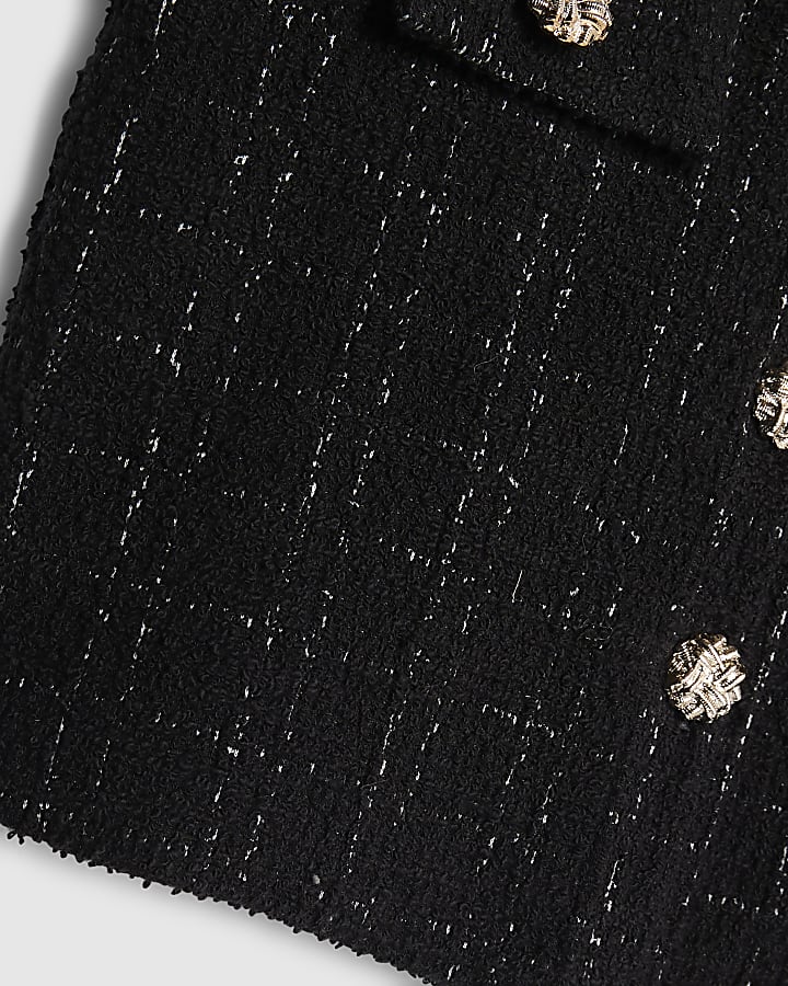 Girls Black Boucle Button Up Top
