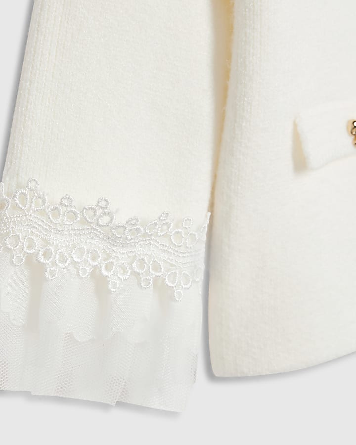 Mini Girls Cream Tulle Cardigan Set