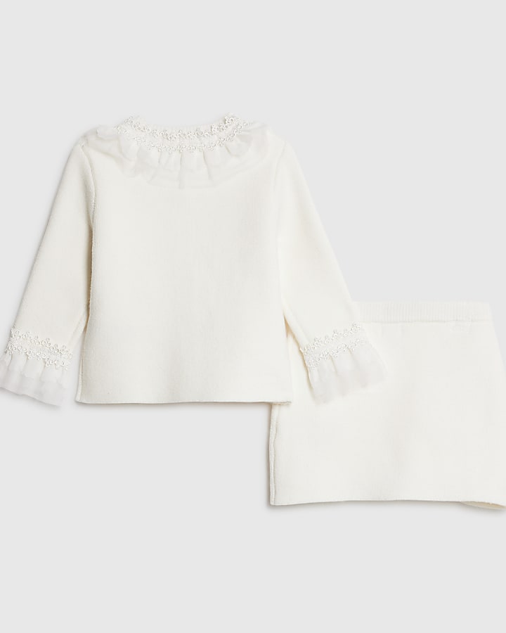 Mini Girls Cream Tulle Cardigan Set