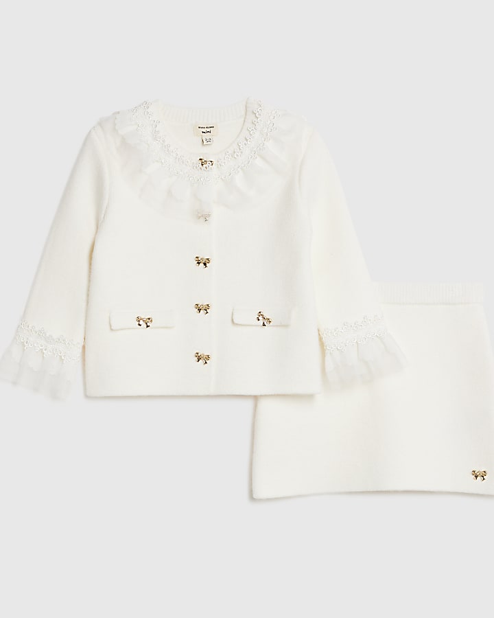 Mini Girls Cream Tulle Cardigan Set
