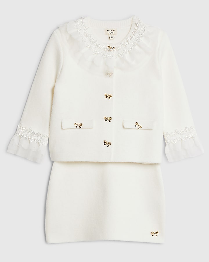 Mini Girls Cream Tulle Cardigan Set
