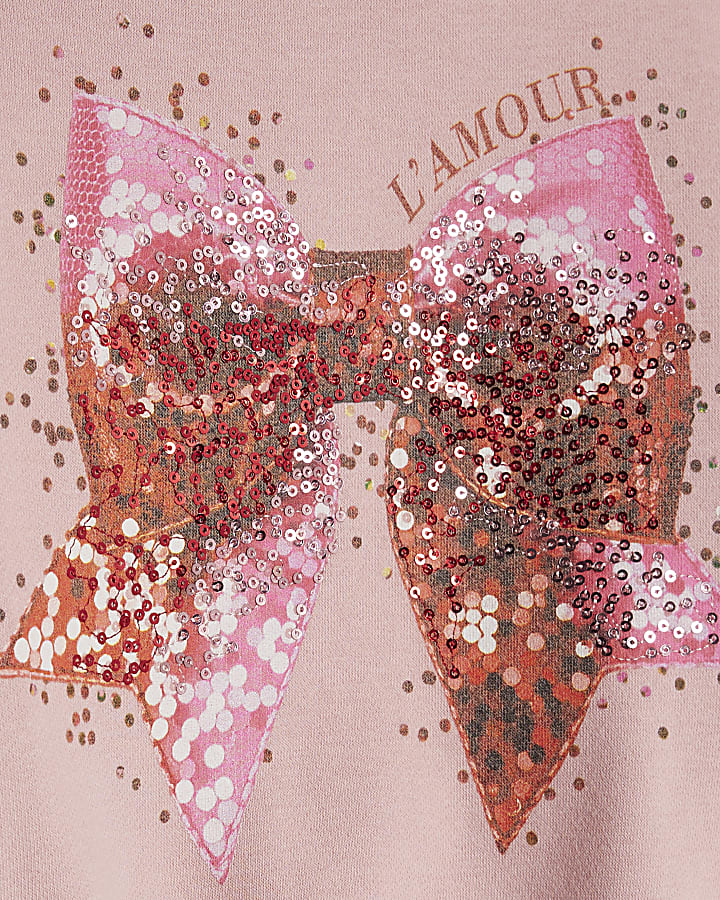 Girls Pink Embellished Bow Sweatshirt
