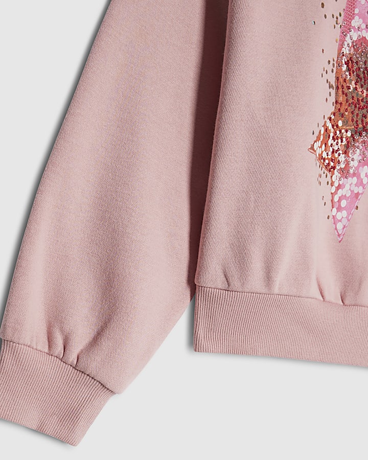 Girls Pink Embellished Bow Sweatshirt