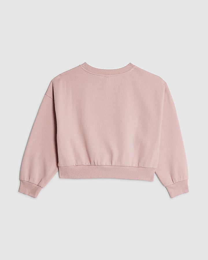 Girls Pink Embellished Bow Sweatshirt