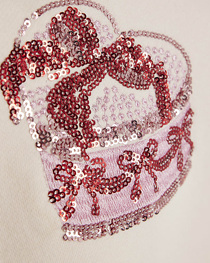 Girls Pink Embellished Christmas Sweatshirt