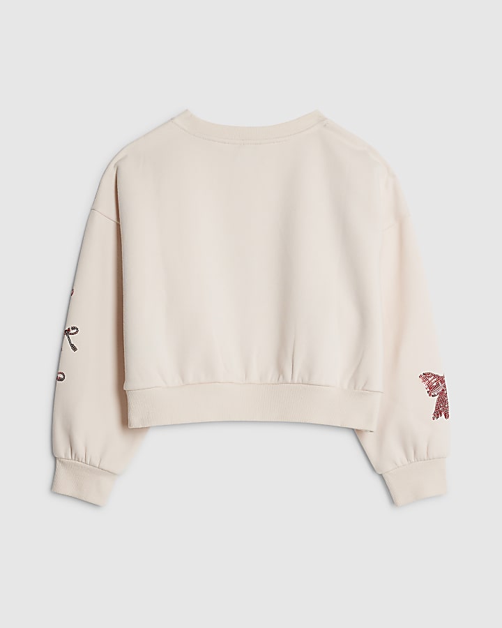 Girls Pink Embellished Christmas Sweatshirt