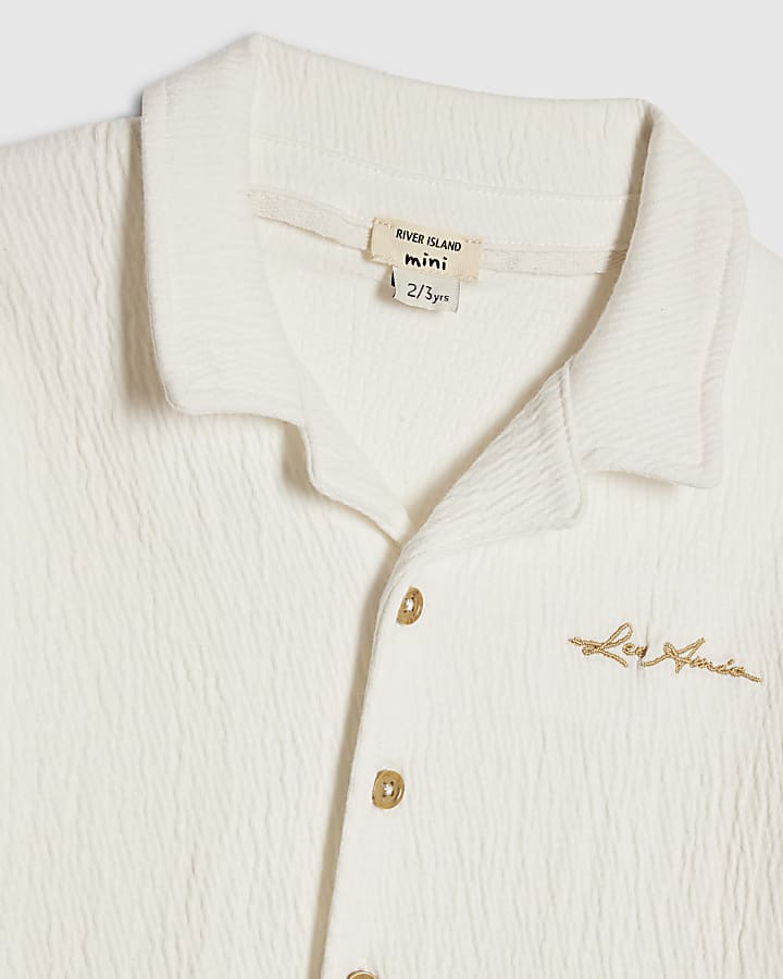 Mini Boys White Textured Shirt Set